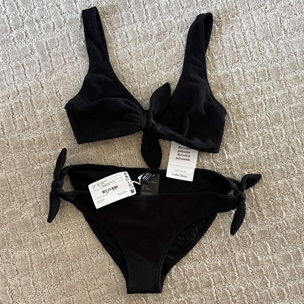 & Other Stories Black Front Knotted Bikini Set NWT UK Size 10/ US 6